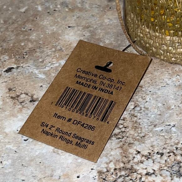 Natural Seagrass Woven Napkin Rings Creative Co-Op Made in India 2” Set of 4 Rnd - Picture 5 of 8